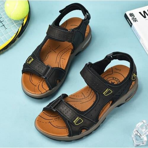 Sandal rubber sandles beach genuine big slip platform men praia breathable comfort leather piel s summer walking gladiator male