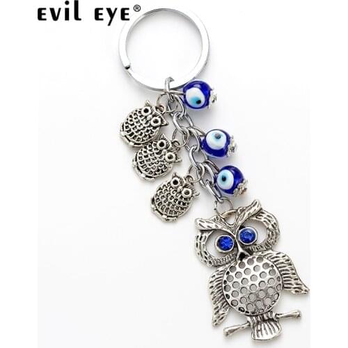 Evil Eye Fashion Alloy 4 Owl Shape Charm Car Keychain Jewelry Pendant With BULE EVIL EYE BEAD EY4730
