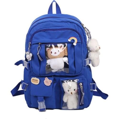 Blue Large-capacity high school student backpack junior high school student school bag female Korean version of girl backpack