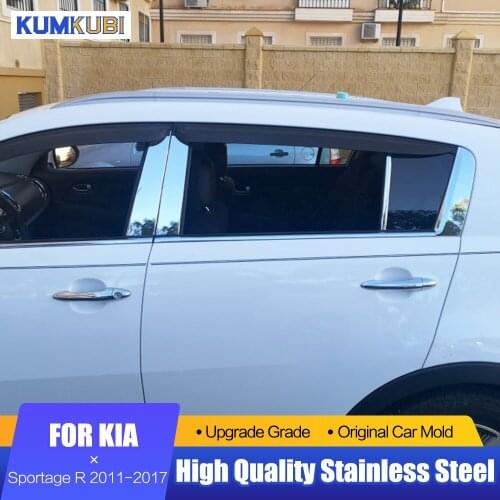 Car Styling 6Pcs/set Stainless Steel Center Pillar B+C Window Trim Mouldings Decoration For Kia Sportage R Accessories 2011-2017