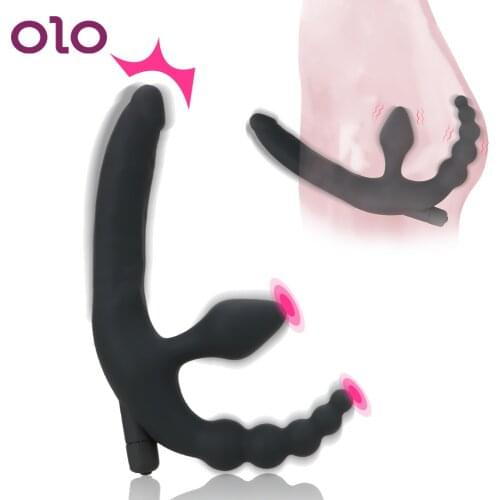 OLO Double Penetration Strapon Dildo Vibrator for Lesbian Anal Beads Anal Plug Vibrator Anus Stimulation Sex Toys for Men Women