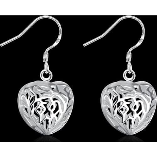 High Quality party wedding Jewelry 925 Sterling Silver Hollow Heart drop Earring for Woman Fashion Bohemian Style Holiday gifts