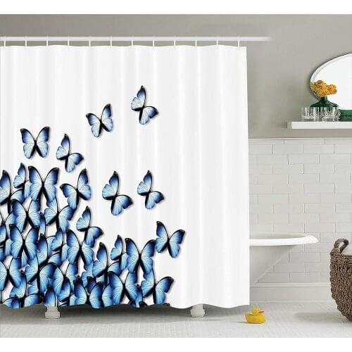 Black White Butterflies Shower Curtain Butterflies Bottom Left Corner Flying Tropic Vibrant Color Monarch Wings Bathroom Curtain