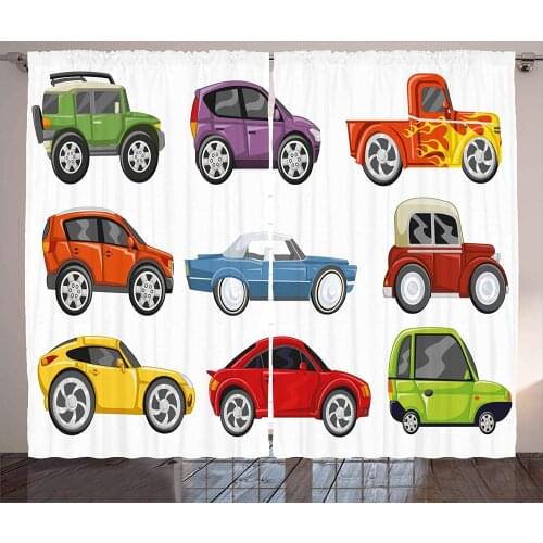 Nursery Curtains Race Cars Truck Classics Living Room Decor Curtains Bedroom Window Drapes Curtains for Kitchen