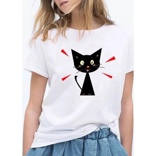 2020 Cartoon Cute Black Cat Butterfly Print Women T-shirt Funny Short Sleeve Casual T-shirt T-shirts Womens Clothing Cool