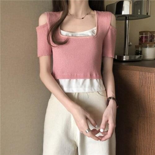 Woman TShirts Crop Top Womens Short-Sleeved T-shirt Summer 2021 Sweet Cool Top Clothes Mujer Camisetas