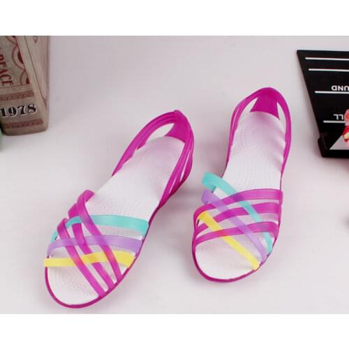 Women Sandals Summer New 2021 Candy Color Women Shoes Peep Toe Stappy Beach Valentine Rainbow Jelly Shoes Woman Flats