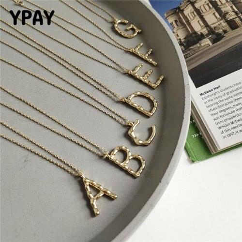 YPAY Real 925 Sterling Silver Pendant Necklace for Women Korean Irregular English Letter A-Z Necklaces Fine Jewelry Gift YMN139