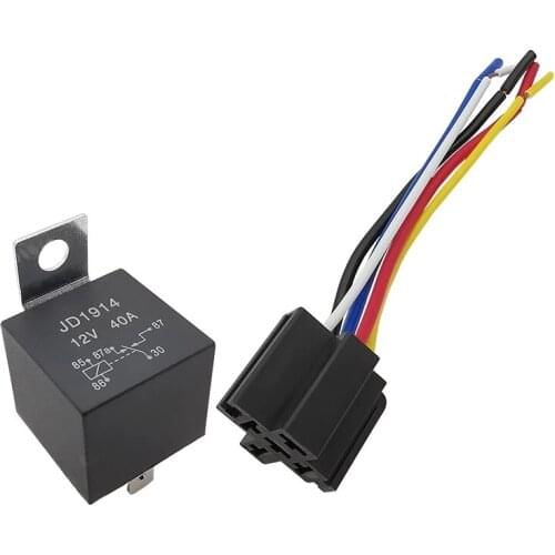 1Pcs JD1914 Waterproof Automotive Relay 12V 40A Car Relay 5 Pin With Black Red Copper Terminal Auto Relais with 5-Wire Socket