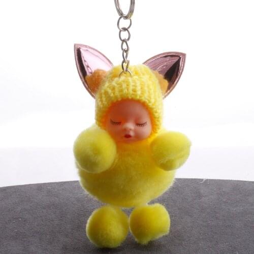 New Style Sleeping Doll Keychain Fur Ball Plush KeyChain Keyring Women Handbag Car Key Holder Bag Pendant Toys for Kids Gift