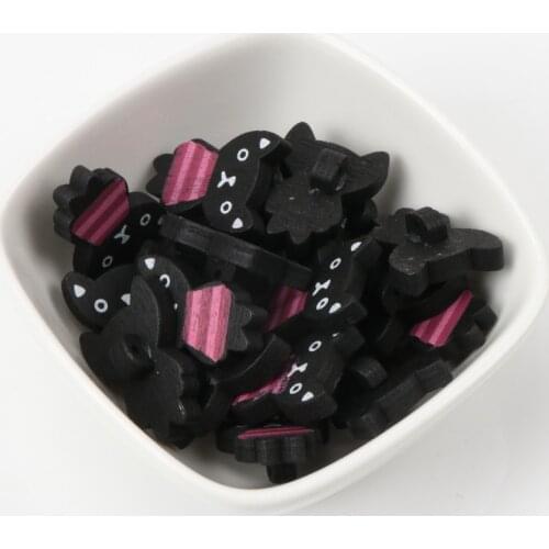 Black Cartoon Cat shape Flatback Wooden Cabochons Scrapbook Craft 20PCS 24x17mm DIY Button Craft Decor one hole 20pcs