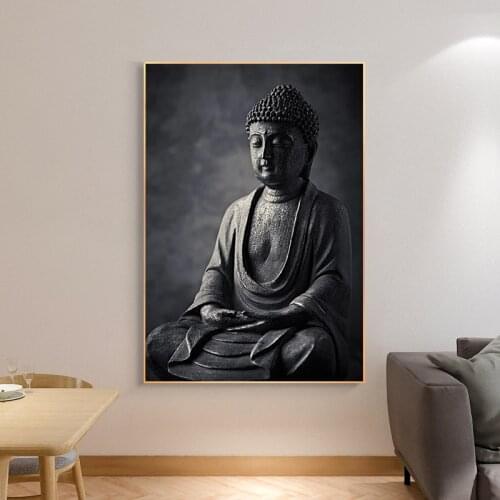 Black Meditating Buddha Statue Wall Art Canvas Prints Canvas Art Paintings on The Wall Buddhism Pictures for Home Decor