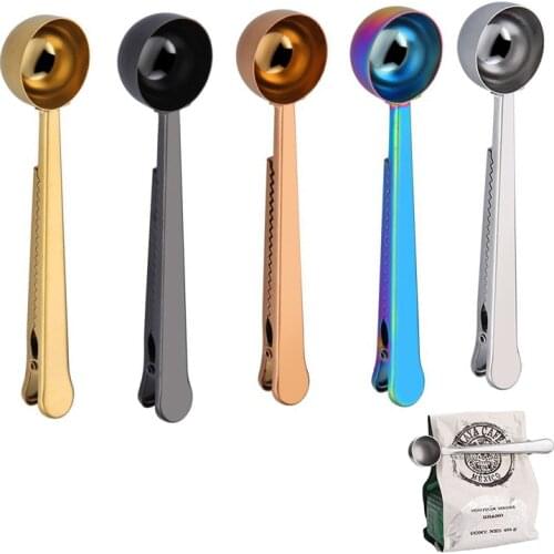 Two-in-one Stainless Steel Coffee Spoon Sealing Clip Kitchen Accessories Coffee Tea Measuring Scoop 1Cup Ground Coffee Spoon