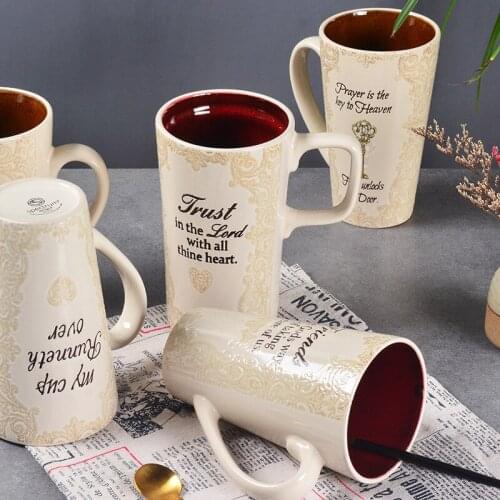 European Retro Hand-Painted Embossed Milk Cup Ceramic Cup Home Coffee Tea Cup Student Office Large Capacity Water Cup