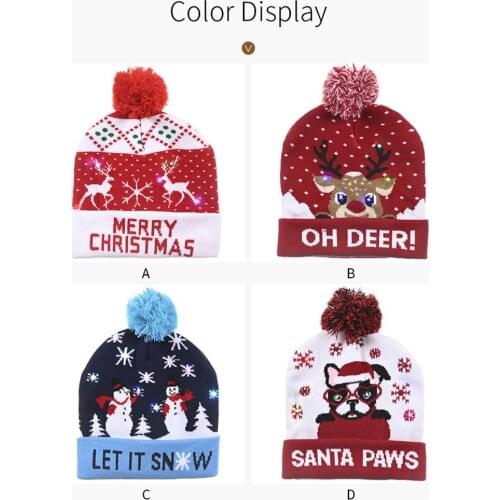 Knitted Christmas Hat with Lights-Type Height 25 cm Width 21 cm Happy Festival Decoration Warm Hats X-mas Hats Winter