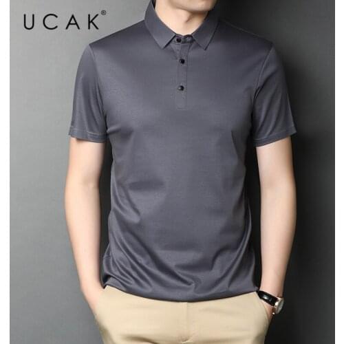 UCAK Brand Classic Solid Color Turn-Down Colar Pure Cotton T Shirt Men Clothes Summer NEW Streetwear Casual Tshirt Homme U5458