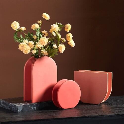 Geometric Ceramic Countertop Vase Nordic Minimalist Style Dried Flower Vase Living Room Desk Desktop Ornaments Modern Home Decor