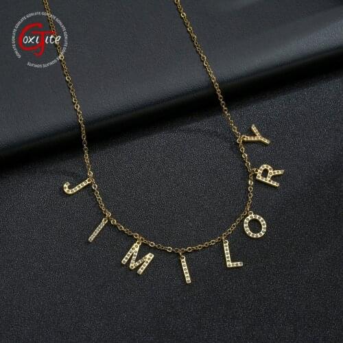 Goxijite 2021 Custom Stone Name Letters Chokers For Women Personalized Stainless Steel Zircon Letter Name Necklaces Gift
