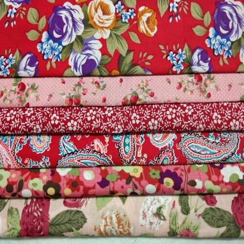 50x145cm Royal Red Blooming Flower Printed Cotton Poplin Fabric Floral Fabric Patchwork Quilting Baby Cloth Dress Bedding Home D