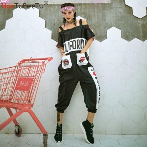 2020 Girls Jumpsuit Women Harajuku Overalls Summer Plus Size Loose Homewear Hip Hop Funny Print Pockets Back Zipper Bunch Bottom