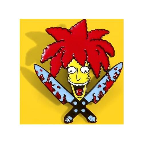 Creative red long hair Simpson pin jewelry bloody knife assassin brooch clothes lapel backpack fashion pin gift to friends