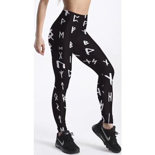 Leggings 12%spandex Sexy Fitness Black Leggings for Women Digital Printed Letter Arrow Stretch Workout Pants