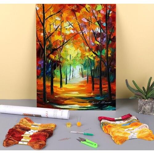 Forest Perspective Printed 11CT Cross-Stitch Full Kit DIY Embroidery DMC Threads Hobby Handicraft Knitting Sewing Package