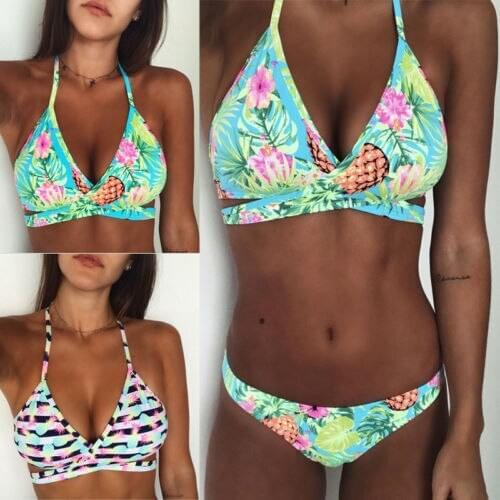 Hot Women Bandage Bikini Set Push-up Padded Bra Floral Swimwear Swimsuit Bathing 2pcs Set