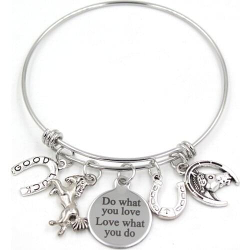 Horse Bracelet Wire Expandable Stainless Steel Bangle Western Horseshoe Charms Bracelets for Women Gifts Pulsera
