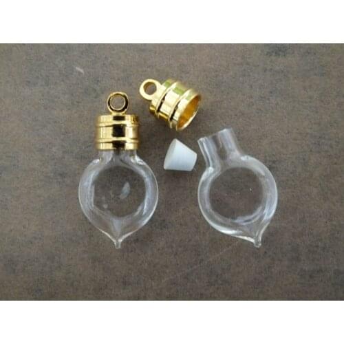 Heart shaped small glass pendant necklace fashion gold bottle cap 26x13mm