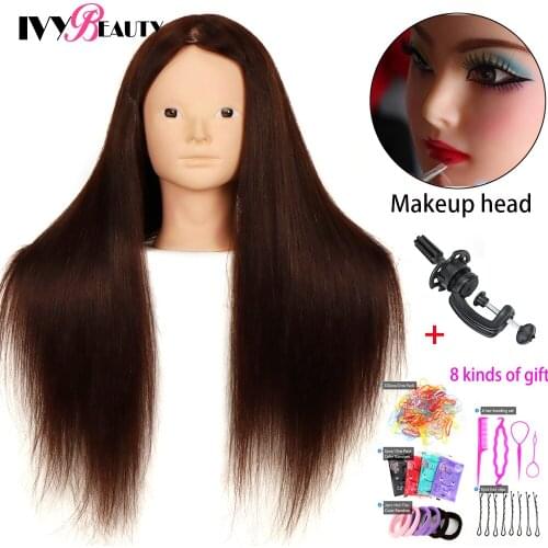 Mannequin Training Head With Stand Mixed 85% Real Hair For Makeup Practice Cosmetology Dolls Head For Hairdressers Hairstyles