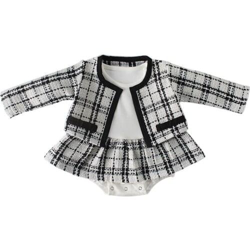 Fashion Baby Rompers for Girls Plaid Infant Jumpsuit Baby Girl Romper with Coat Baby Onesie Toddler Clothes Baby Costume 1 Set