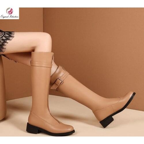 Fashion Platform Womens Knee High Boots Chunky Heels Round Toe Short Plush Long Boots Woman Shoes Botas Altas Mujer Size 3-13