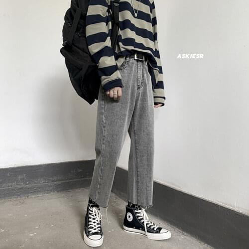 2021 Mens Jeans Fashion Trend Rough Edge Solid Color Casual Pants Stretch Slim Fit Cargo Pocket Wash Jeans Denim Trousers S-2XL