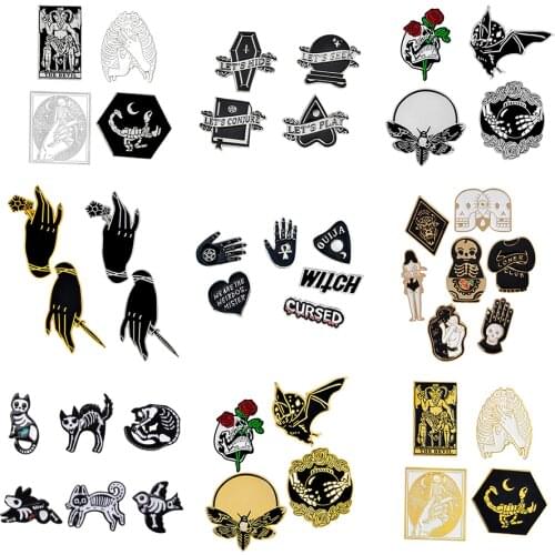 4-7pcs Brooch set Punk Dark Witch Devil Skull Magic Ball Bee Bat Enamel Pin Denim Shirt Lapel Pin Badge Gothic Jewelry