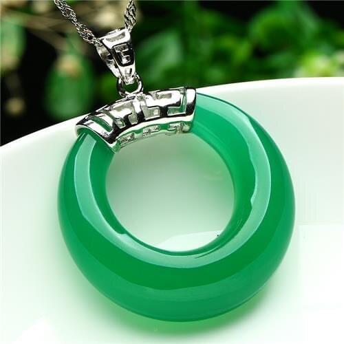 Natural Green Agate Jade Safety Buckle Inlaid Pendant Necklace Charm Jewellery Fashion Hand-Carved Man Woman Luck Amulet Gifts
