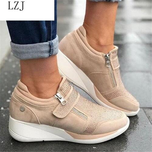 Laamei 2020 New Flock High Heel Lady Casual Womens Sneakers Leisure Platform Shoes Breathable Height Increasing Shoes Sneakers