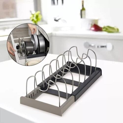 2021 New Retractable Stainless Steel Pan Pot Lid Rack Two-color Expandable Shelf Dish Drying Rack Dish Drainer Drying Rack