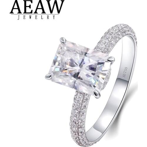 AEAW 14k White Gold 4ct 8*10mm DF Color Radiant Moissanite Engagement Ring With Accents For Women