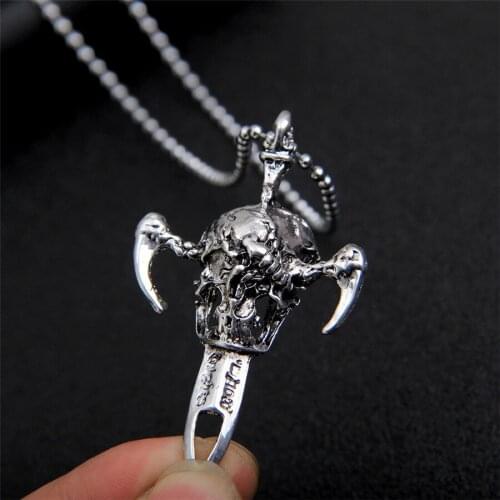 Gothic Men Metal Skull Necklace Personality Retro Sword Pendant Jewelry Sweater Beads Chain Holiday Gifts Party