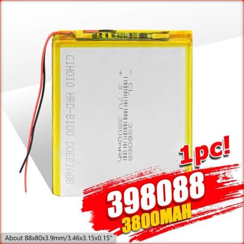 YCDC 3.7V 3800mAh Li-Po li ion Rechargeable Battery 398088 Lithium Polymer cells For Mp3 MP4 MP5 GPS PSP mobile bluetooth