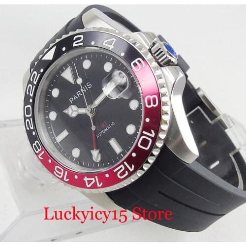Dress 40mm Auto Date Sapphire Glass Rubber Strap Luminous Marks Silver Color Watch Case Date Magnifier Automatic Mens Watch
