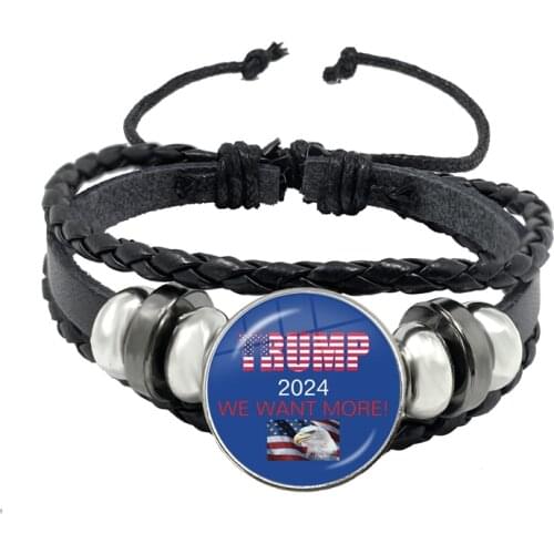 New Arrival Donald Trump 2024 Bracelet Men USA Flag Keep America Great Charm Multilayer Braided Leather Bracelet Souvenir