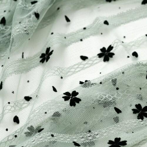 Net gauze flocking small flower lace fabric clothing skirt fabric soft yarn transparent and light fabric 50*150cm