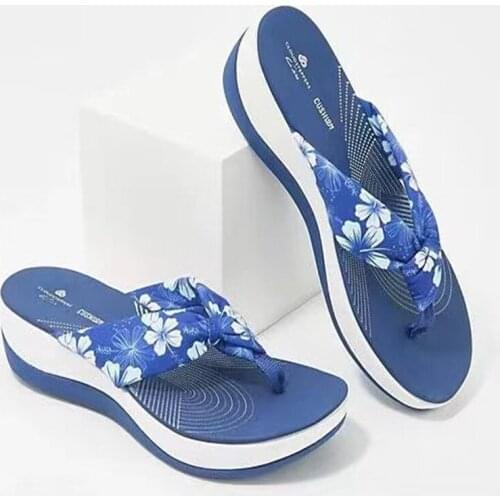 2021 Fashion Women Slippers Elegant Printed Solid Color Ladies Wedge Sandals New Casual Outdoor Beach Slippers Female Flip Flop