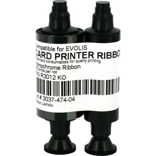 Compatible Evolis R3012 KO Two Panel Monochrome Ribbon 250prints for Evolis Pebble 4 Dualys2 Securion and Quantum card printers