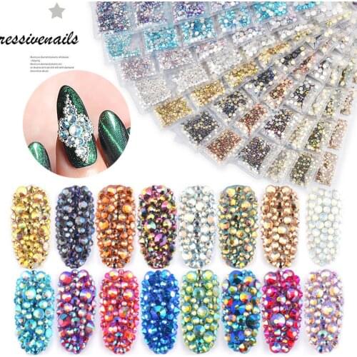 1 Pack Colorful Flatback Glass Nail Rhinestones Mixed Sizes SS4-SS16 Nail Art Decoration Stones Shiny Gems Manicure Accessories
