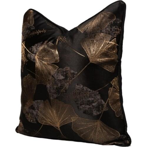 Dark Black Ginkgo Leaf Decorative Pillows European Style Jacquard Cushion Cover Light Luxury Sofa Bed Waist Backrest Pillowcase
