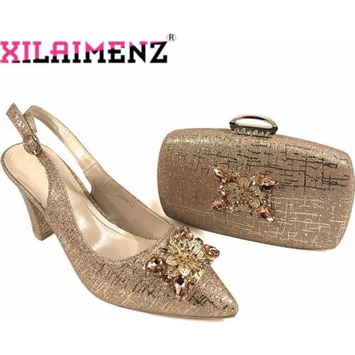 2020 Mature Women African Design Shoes and Bag to Match Italian Lady Shoes and Bag in Champagne Color for Office Lady