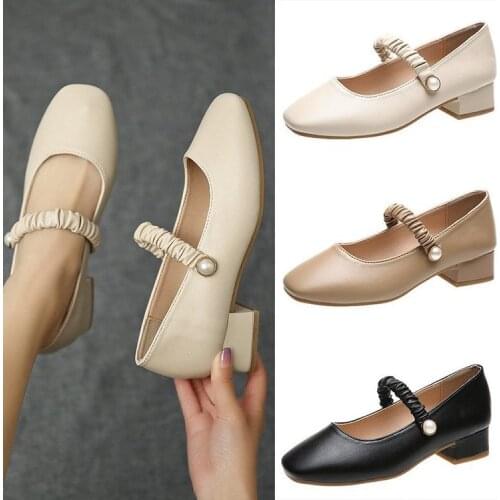 Thick heel Mary Jane shoes women retro summer fashion single shoes women Hepburn style mid-heel design womens shoes